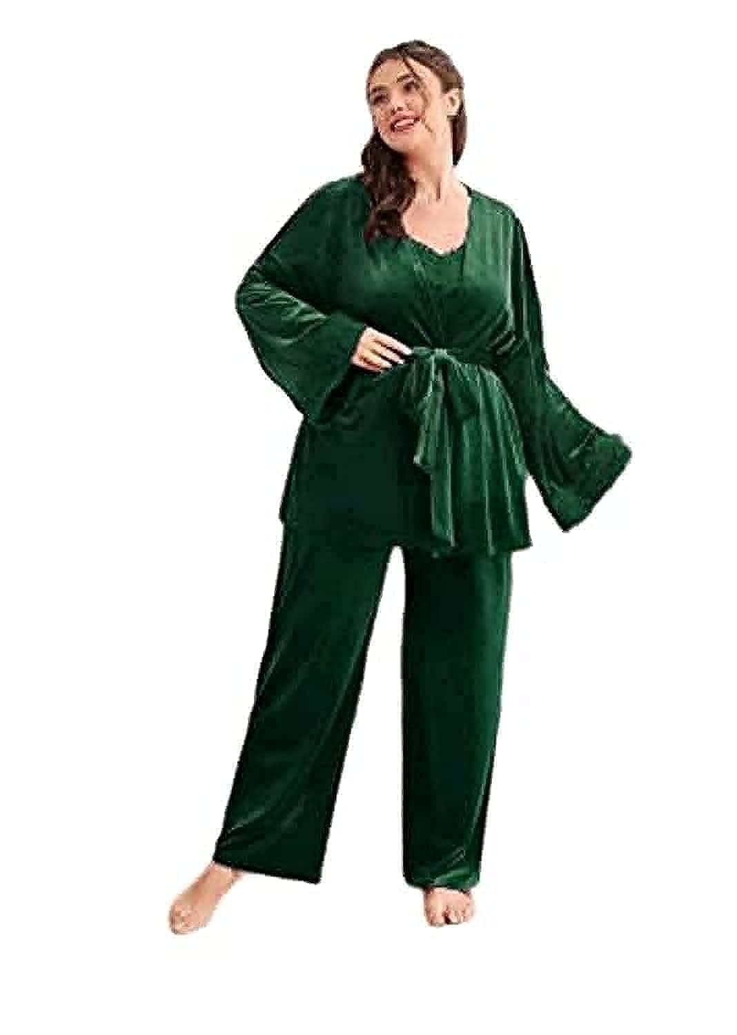 51NSBqD3abL بنطلون بيجامة للنساء - 3 قطع (زيتي)