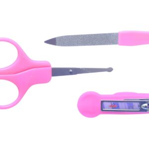 مجموعة العناية بأظافر الأطفال مكونة من مقص ومقص أظافر ومبرد أظافر، لون زهري