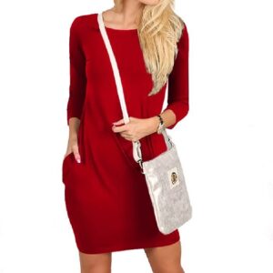 فستان نسائى قصير بجيوب لون احمر