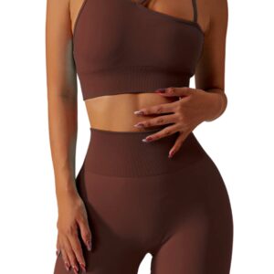 أطقم تمارين رياضية للنساء بدون خياطة بلوزات قصيرة وسروال ضيق بخصر مرتفع طقم قطعتين