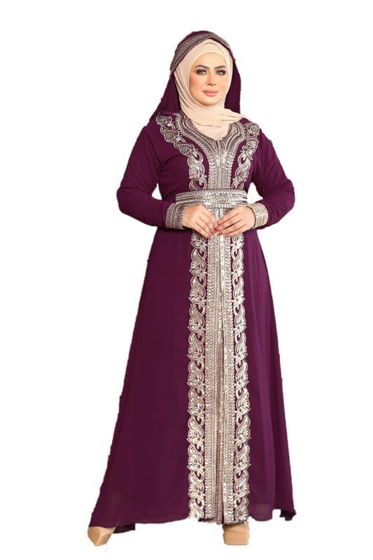 51OeQkn-fL عباية بحزام خامتها شيفون بدون حجاب تناسب وزن أقصاه 80 كيلوجرام للنساء من أولاد جمال للعبايات - مقاس واحد - GS-512