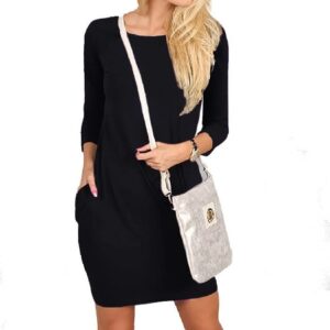 فستان قصير للنساء بجيب بلون اسود