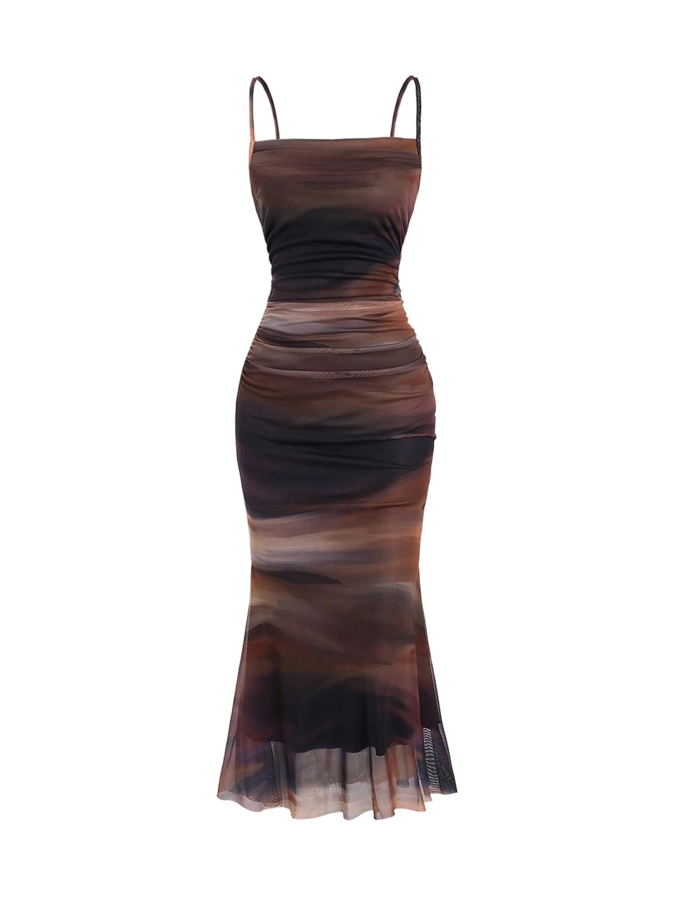 51P-I8neLLL فستان نسائي متوسط الطول بتصميم ذيل السمكة من جورجليتر، فستان ضيق مكشكش شبكي للسهرات الزوجية