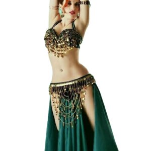 بدلة الرقص الشرقي الفاخرة والمصنوعة يدويًا بالكامل، متعدد الألوان، قياس واحد، للنساء