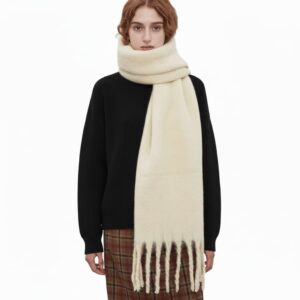 اكسيفور وشاح كبير مكتنز، بطانية كبيرة الحجم بملمس الكشمير الملون، وشاح صوف ناعم وسميك للتدفئة في الشتاء للنساء، وشاح سميك للخريف والشتاء للاستخدام الخارجي (كريمي)