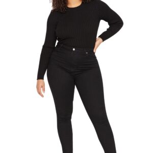 ترنديول بنطلون جينز ضيق مرن بخصر مرتفع ولون اسود للنساء TBBAW23CJ00061 مقاس كبير