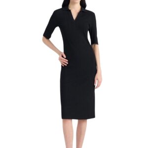 فستان ضيق E6806AX للنساء برقبة بولو وأكمام قصيرة، فستان منسوج بتصميم جيبة بقصة قصيرة وفستان كاجوال من ديفاكتو