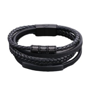 إسورة من جودرن للرجال، مصنوعة من الجلد الصناعي، بلون أسود وفضي وتصميم كلاسيكي، مقاس واحد