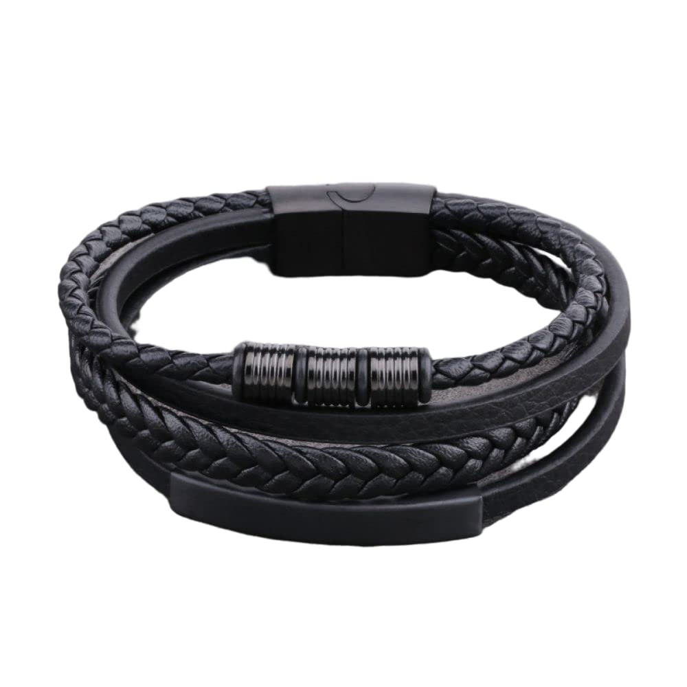 51Qs-9s8kOL إسورة من جودرن للرجال، مصنوعة من الجلد الصناعي، بلون أسود وفضي وتصميم كلاسيكي، مقاس واحد