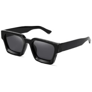 نظارة شمسية عصرية وكلاسيكية بعدسات مستطيلة بإطار مربع سميك بنمط التسعينيات للرجال والنساء من تزويق