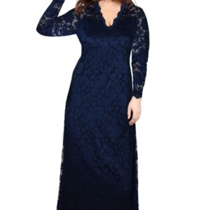 فستان دانتيل طويل للنساء، لون كحلي