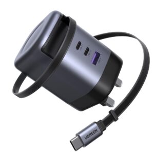 UGREEN 100W Type C Fast Charger with Retractable USB Cable, 4 Ports GaN Laptop Adapter, Compatible for MacBook Air M4, HP, Lenovo, Dell, iPad, HONOR Pad, iPhone 17 Pro Max, Samsung S25 ultra S24 S23