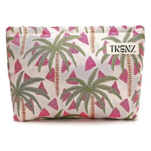 حقيبة مكياج فاخرة بنقشة استوائية، تصميم واسع وعملي شنطة ميك اب لطيفة بتصميم شجرة النخيل - Z07