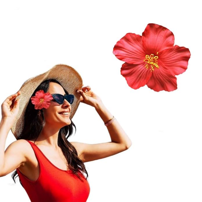 51SS6Z0ZAVL مشبك شعر على شكل زهرة هاواي حمراء للنساء والفتيات، اكسسوار شعر بتصميم زهور بوهيمية عصرية للراقصات وحفلات الزفاف وحفلات الشاطئ وحفلات الزفاف وحفلات الشاطئ، مشابك ومشابك زينة صغيرة الحجم للجمال والعناية