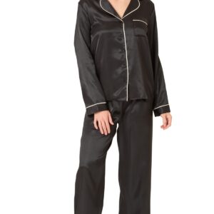 بيجامة استرا طويلة من الساتان للنساء من انديجو سكاي مع خطوط متباينة