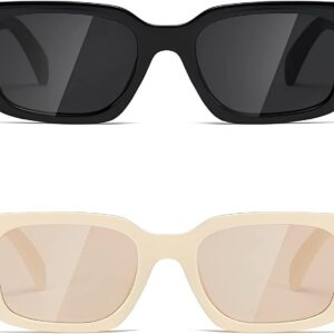 نظارة شمسية مستطيلة عصرية للنساء والرجال، نظارات شمسية للسفر في الهواء الطلق للحماية من الاشعة فوق البنفسجية نظارات التسعينيات (قطعتان)، أسود