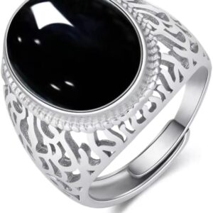 خاتم من الفضة الاسترلينية S925 بتصميم مجوف للرجال من فوربمون مع حجر العقيق البيضاوي الطبيعي، مجوهرات تركية يدوية الصنع قابلة للتعديل