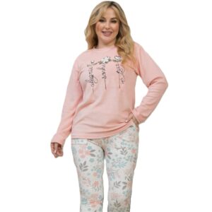 بيجامة حريمي شتوي للنساء مكونة من قطعتين بنطلون منقوش وتيشيرت مضلع ومطرز مناسب للطقس الشتوي