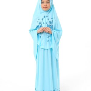 إسدال صلاة للبنات مع وشاح رأس طويل مطبوع بنجوم من ايلاسنا، تركواز، 4-5 سنوات
