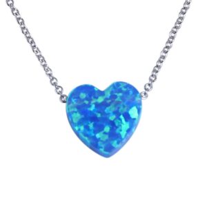 عقد بدلاية على شكل قلب من الاوبال الصناعي من الفضة الاسترليني عيار 925 للنساء 16-17-18 انش