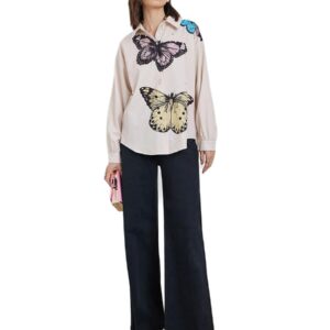 Styli Women Butterfly Graphic Print Long Sleeve Oversized Shirt