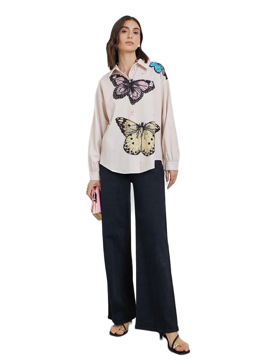 51XKSE4voRL Styli Women Butterfly Graphic Print Long Sleeve Oversized Shirt