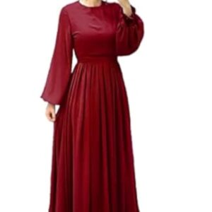 فستان شيفون مبطن للنساء بلون نبيذي