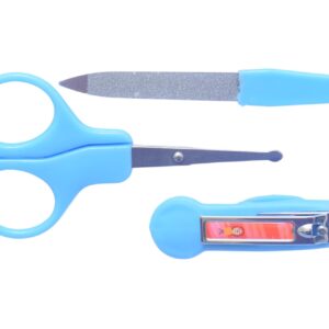 مجموعة العناية بأظافر الأطفال مكونة من مقص وقصافة أظافر ومبرد أظافر، أزرق فاتح