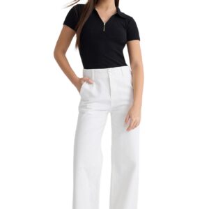 بنطلون جينز TWOSS25JE00183 بأزرار وخصر مرتفع وأرجل واسعة للنساء من ترنديول، أبيض