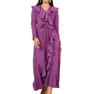 فستان ماكسي مزين بحافة غير متساوية وتفاصيل مكشكشة للنساء من ستايلي