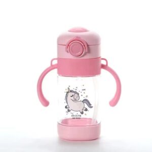 زجاجة مياه للأطفال للشرب بشكل كرتوني جذاب، مصنوعة من خامة أكريليك صحية ومقوّاة، مع شاليموه داخلي ذاتي