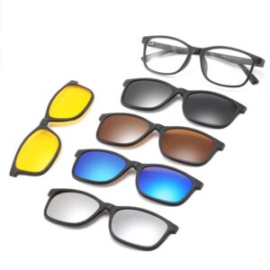 ارابيست نظارات شمسية بمشبك مغناطيسي - 5 قطع مشابك على النظارات الشمسية للرجال والنساء عدسات مستقطبة للحماية من الاشعة فوق البنفسجية ريترو مربعة تناسب القيادة الليلية 2294A متعدد الألوان