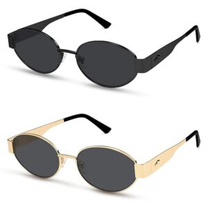 نظارة شمسية للنساء من اواسيسجالور، نظارات شمسية بعدسات بيضاوية رترو أنيقة للحماية من الأشعة فوق البنفسجية - عبوة من قطعتين