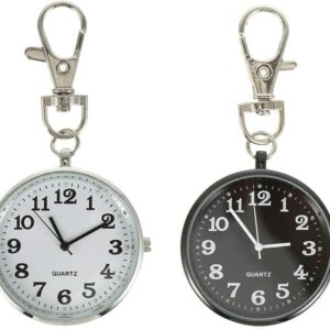 ساعة جيب اكس سبرينج - قطعتان بتصميم فينتاج ومينا كبير مع سلسلة مفاتيح، ساعة ديكور متينة معلقة للجنسين (اسود وابيض)