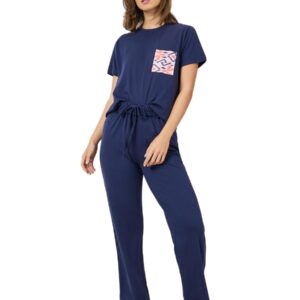 طقم بيجامة مكون من تي شيرت بجيب وسروال بخصر مكشكش بطبعة ازتيك للنساء من ستايلي، موديل 7004663322