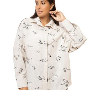 قميص أسود كبير الحجم مطبوع عليه زهور