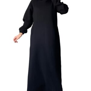 فستان حجاب شتوي بغطاء للرأس ميلتون تريند - كاجوال فضفاض مقاس كبير من 65 الى 120 كجم - فستان شتوي انيق للخروج (اسود، 2)