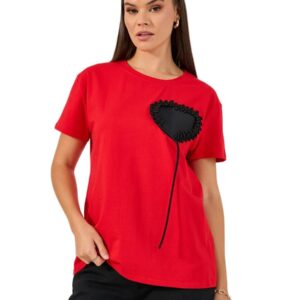 تيشيرت بأكمام قصيرة برقبة دائرية وتفاصيل تطريز بتصميم قلب للنساء من ستايلي