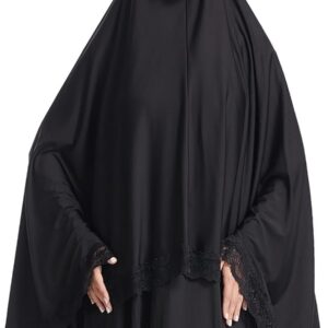 حجاب للنساء المسلمات من جويز، وشاح حجاب طويل من قماش جيرسي قابل للتمدد، غطاء راس اسلامي متواضع للصلاة والاستخدام اليومي، لون سادة مع مقاس مريح، اسود