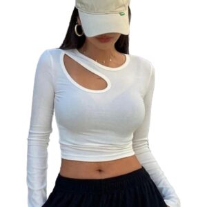 تي شيرت بأكمام من القطن المضلع مع فتحة للنساء