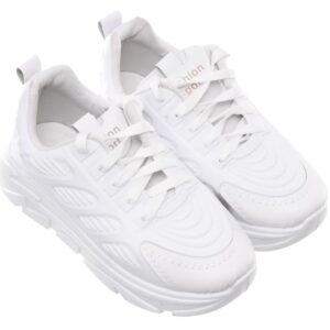 99.99 Womans' Leather and Elastic Lace-Up Sneakers - White (38)