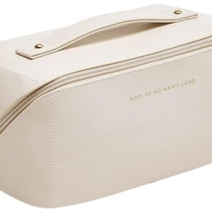 حقيبة مستحضرات تجميل للسفر بسعة كبيرة، شنطة مكياج محمولة للسفر، منظم جلد مقاوم للماء، شنطة أدوات الزينة متعددة الوظائف مع منظم شنطة مقسم (بيج)