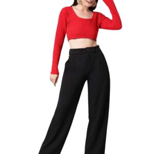 كوتي بنطلون نسائي من مزيج البوليستر بقصة مستقيمة بلون اسود مزرق