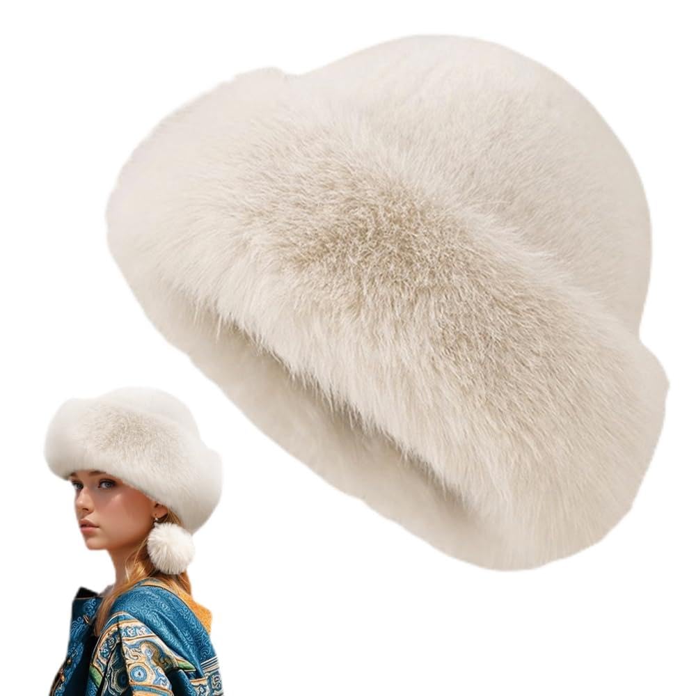 51fVbNHQ1UL قبعة دلو شتوية باللون الأبيض، مصنوعة من الفرو الصناعي والسويد للنساء، بتصميم دلو روسي دافئ