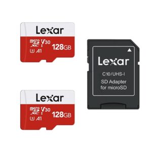 Lexar 128GB Micro SD Card 2 Pack, microSDXC UHS-I Flash Memory Card with Adapter - Up to 100MB/s, U3, Class10, V30, A1, High Speed TF Card (2 microSD Cards + 1 Adapter)