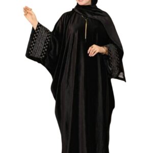 اسدال قطيفة بليسه بتلبيسة ملتصقة بتصميم سادة و أكمام واسعة منقوشة ( فري سايز و بألوان متعددة )