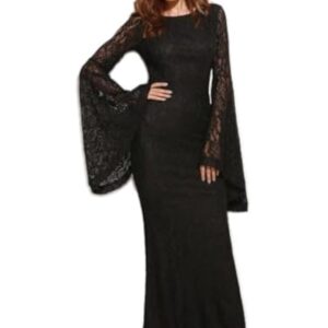 فستان نسائي طويل من الدانتيل ببطانة سوداء