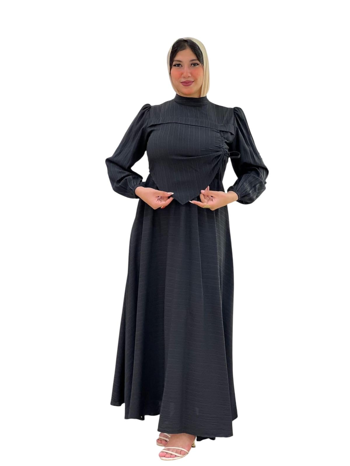 51iE1OZEfGL دريس انيق فريسكا للمحجبات بأكمام طويلة وحزام علي صدر من تاليا