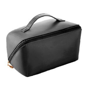 شنطة تنظيم ادوات الزينة والمكياج للنساء والرجال مع حزام مقسم للسفر لون اسود / منظم مستحضرات التجميل كبير بمقبض من ارارا، جلد صناعي
