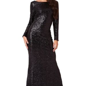 فستان سهرة طويل مفتوح من الخلف بالترتر للنساء